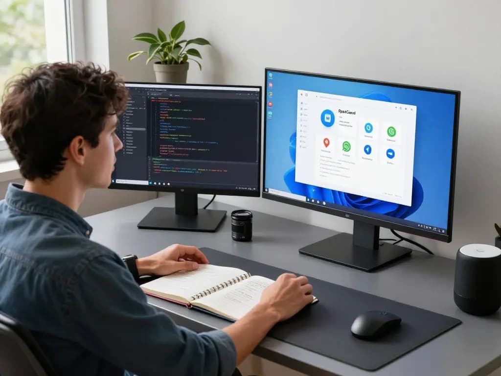 OpenClawd deployment setup in a modern home office environment with coding and productivity tools.