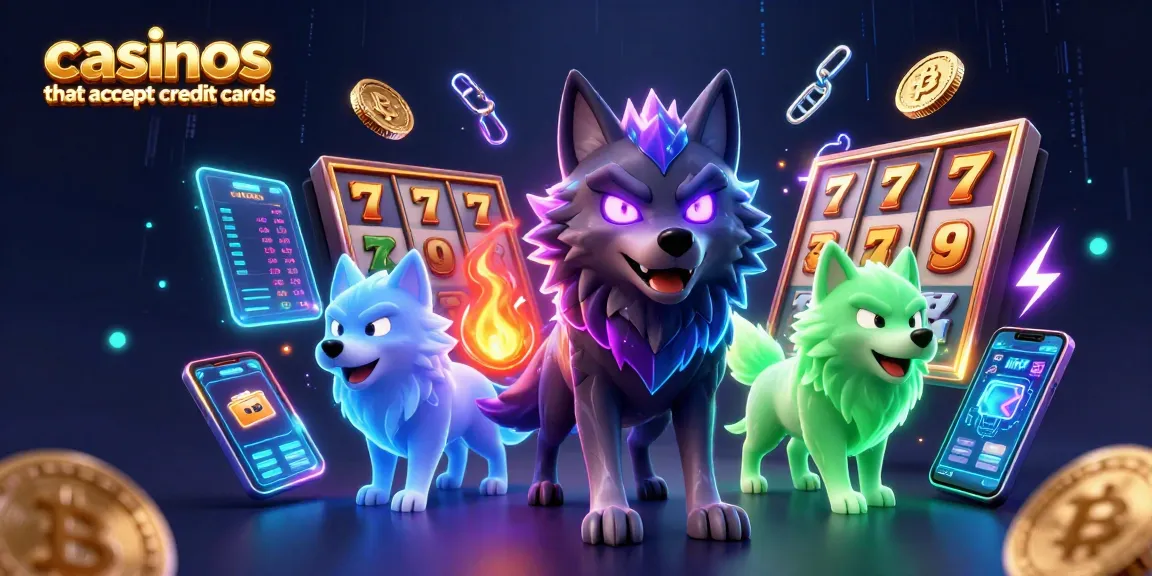 Interactive setup at casinos that accept credit cards showcasing thrilling slot reels and ghostly wolves.