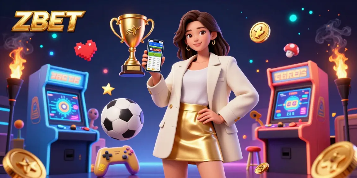 ZBET sports betting app showcased by an Asian woman in a stylish outfit with dynamic gaming elements.