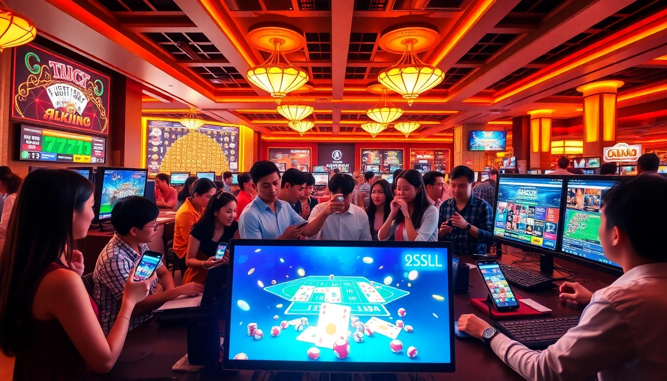 Sòng bạc trực tuyến 69VN showcasing vibrant gaming atmosphere with diverse players engaged