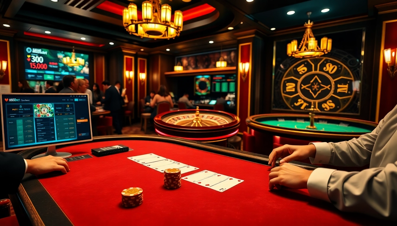 Engaging gaming action at aa888bet.us showcasing poker, roulette, and a luxurious atmosphere.