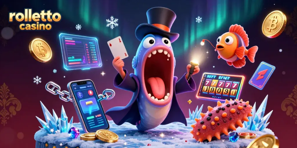 Experience rolletto casino's captivating magic with colorful characters and energetic elements in a vibrant 3D illustration.