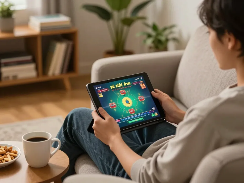 Playing tài xỉu online during a cozy evening at home.