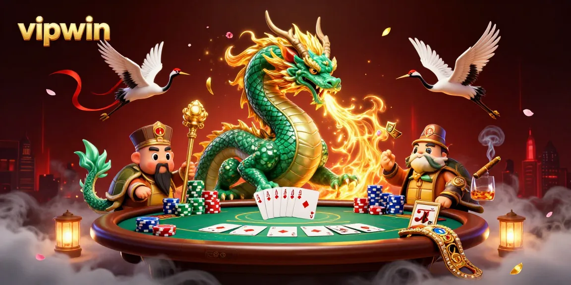 Win big with vipwin at a dynamic online casino featuring a jade dragon and lucky symbols!