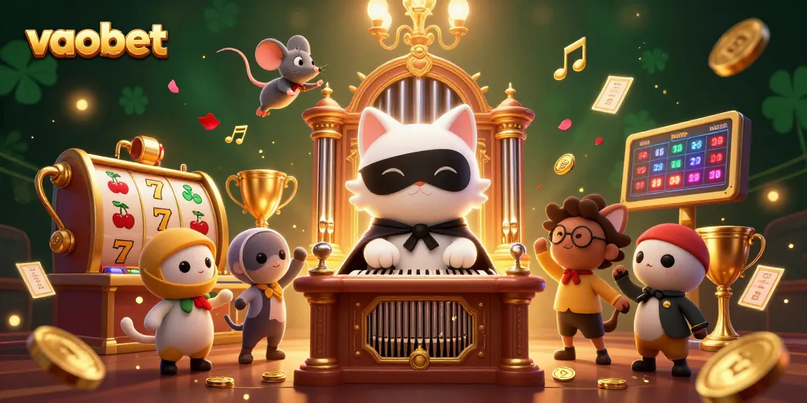 Engage with vaobet's thrilling slot action featuring a whimsical casino scene with vibrant characters.
