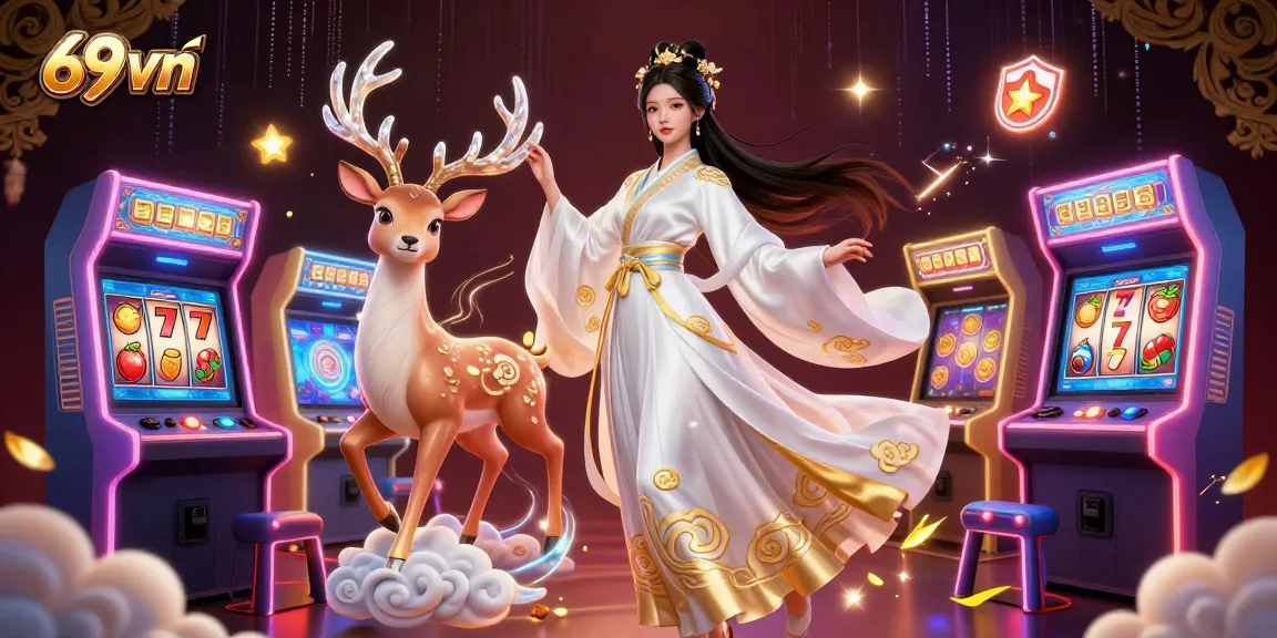 Engage with 69vn's colorful realm of slot games and dynamic casino elements in this vivid illustration.