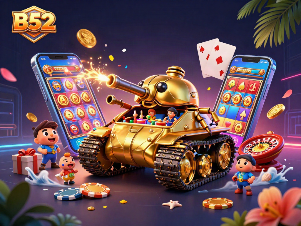 Engage with B52 gaming action featuring a vibrant miniature casino and dynamic game elements.