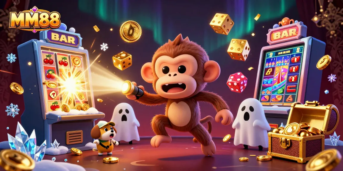 Experience the thrill of MM88 with an exciting 3D casino adventure featuring a playful monkey and a ghost-hunter puppy.