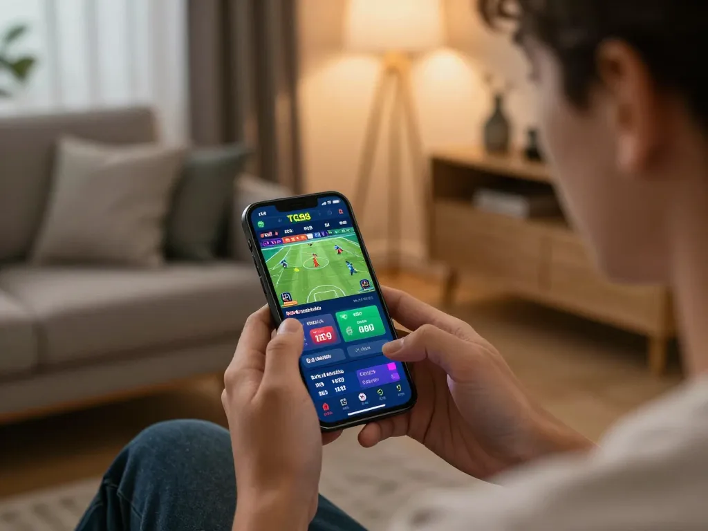 Engaging with the TG88 link on a smartphone app, capturing mobile sports betting excitement