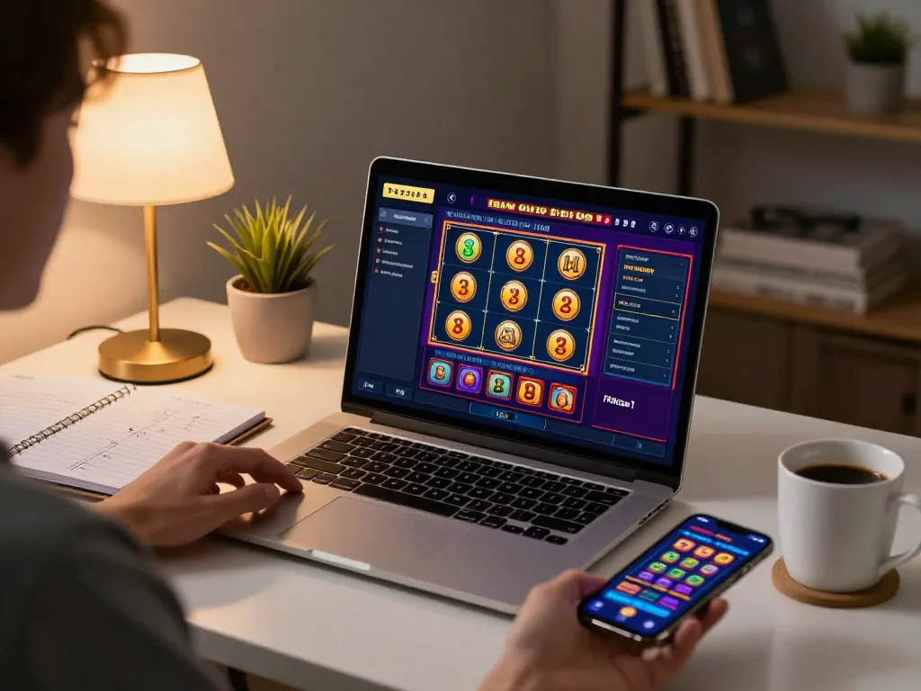 Engaged player using 789club laptop for online betting in a warm, cozy environment