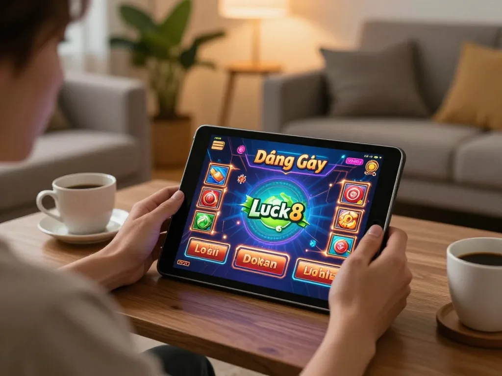 Engaging in Luck8 đăng nhập on a tablet, highlighting a vibrant online casino experience.