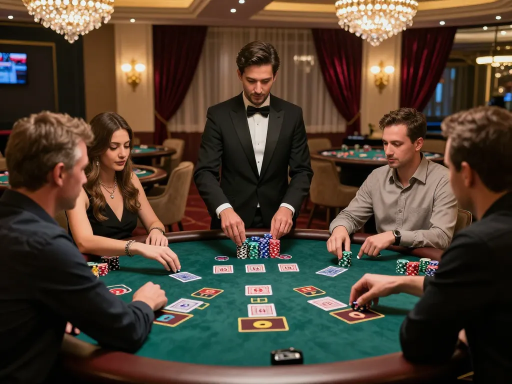 TA88 players engaging in a high-stakes blackjack game with chips and cards