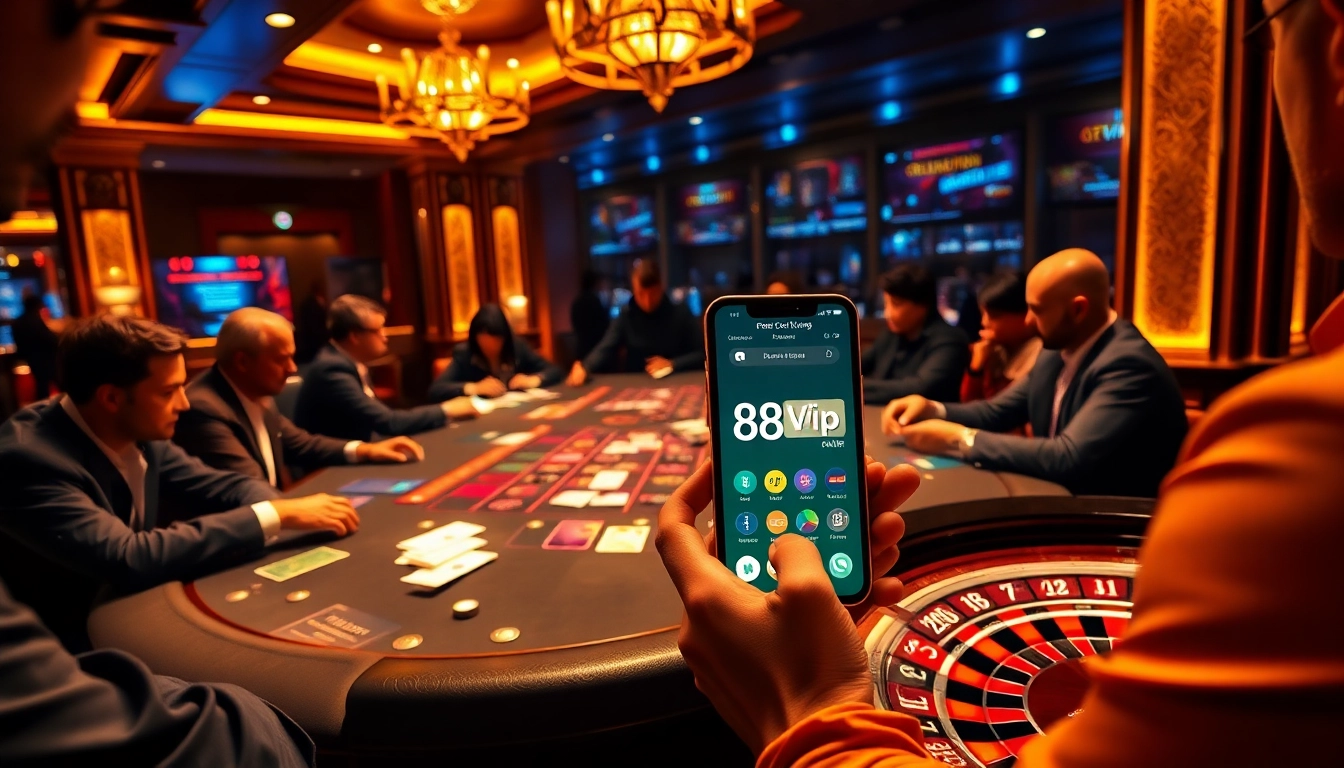 Players enjoying a high-stakes game at a luxurious casino table featuring 68VIP elements.