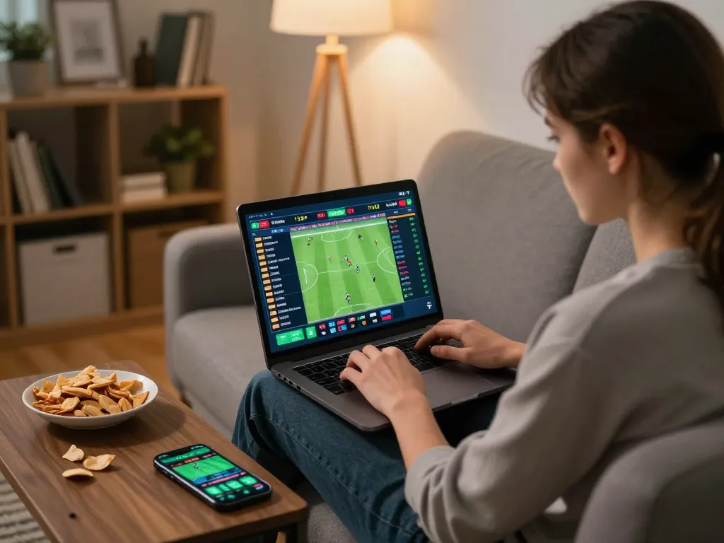 Engaging keobongda online sports betting moment featuring a user analyzing live odds on a laptop.