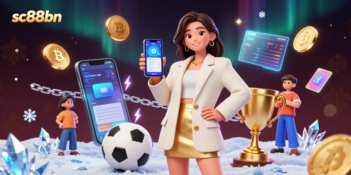 Engage in thrilling bets with SC88BN's vibrant sports betting scene featuring dynamic cryptocurrency visuals.