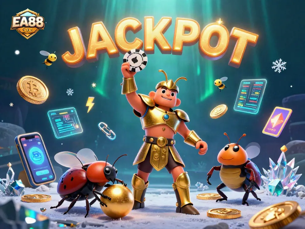 Join the excitement at EA88 COM with vibrant 3D characters, poker chips, and crypto elements!