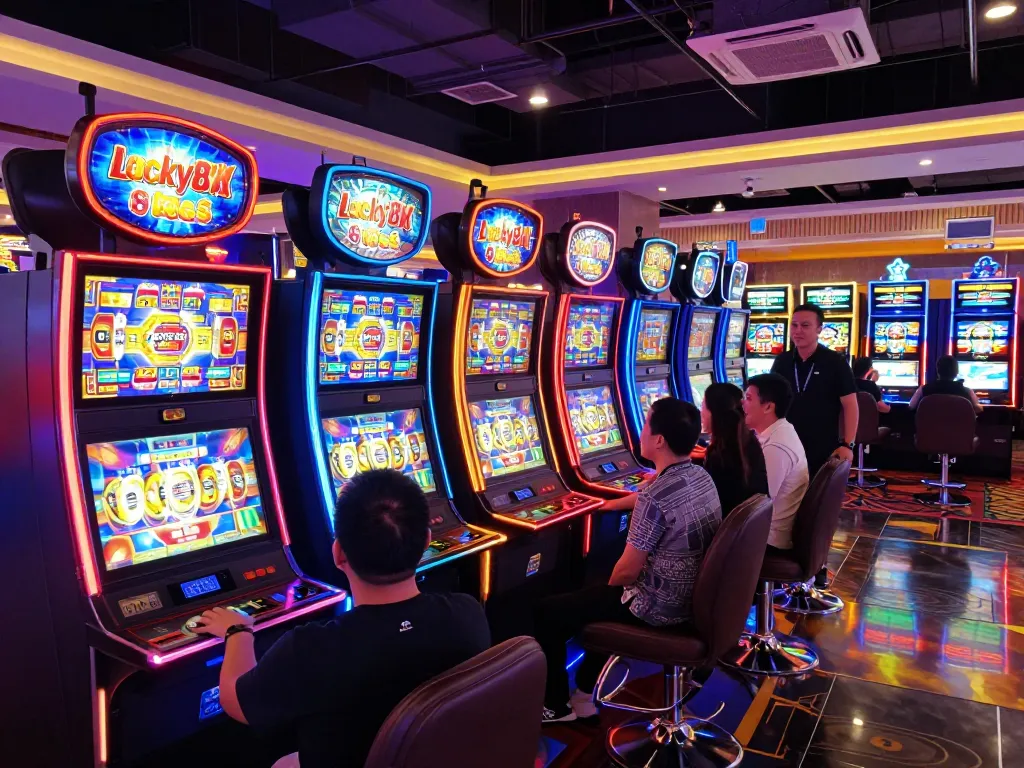 Players celebrating wins on the Lucky88 slot machines in an exciting casino atmosphere
