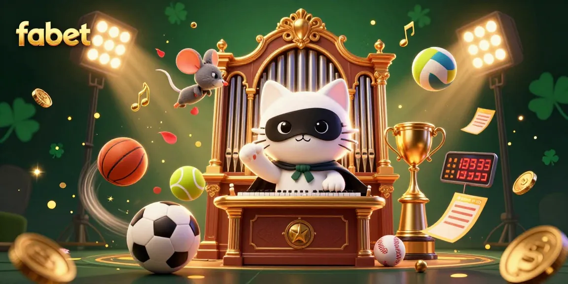 Engage with fabet’s dynamic online sports betting scene featuring a white cat at a casino organ.