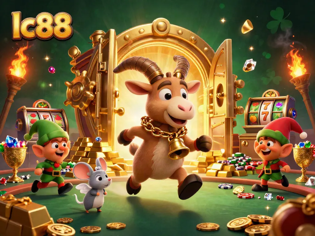 Engage with the festive action of lc88's unique casino experience, where playful characters navigate a world of vibrant casino chaos.