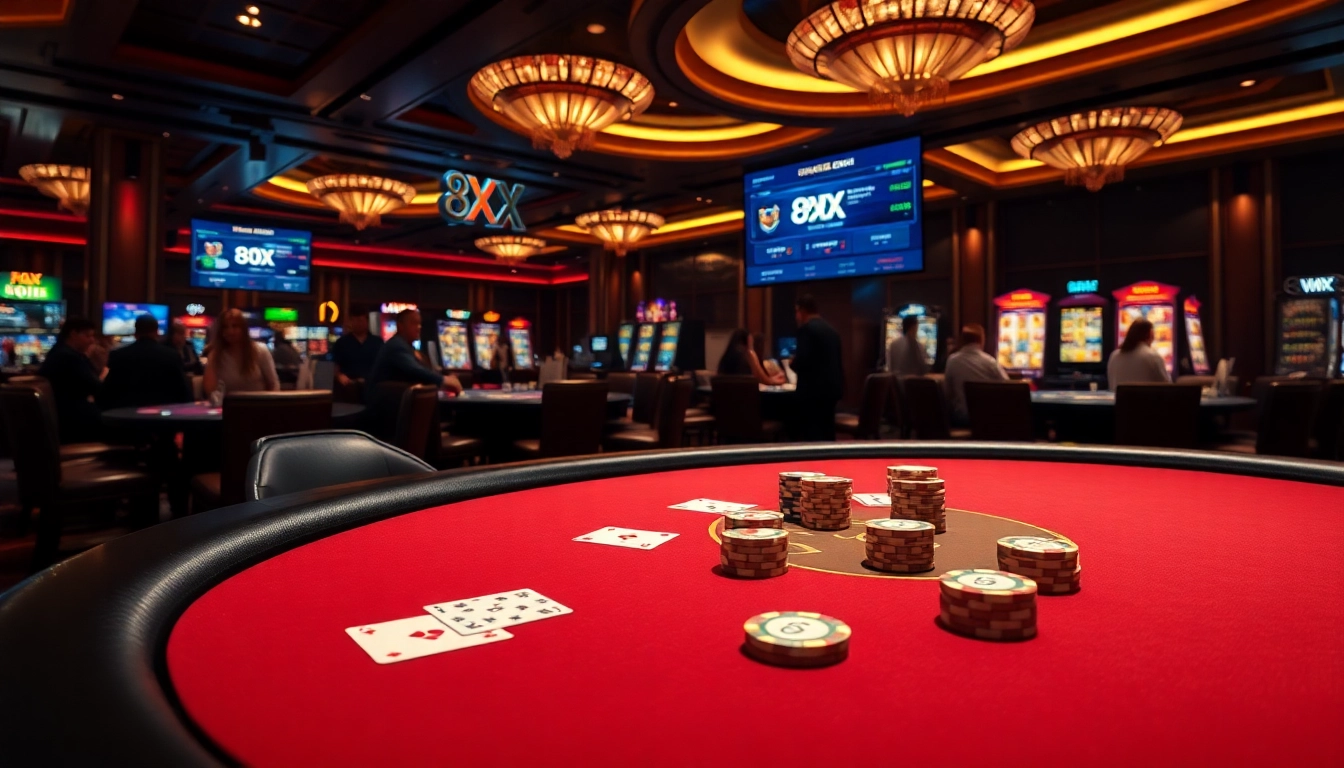 Engaging gamblers at a luxurious casino table featuring 8XX betting options and vibrant atmosphere.