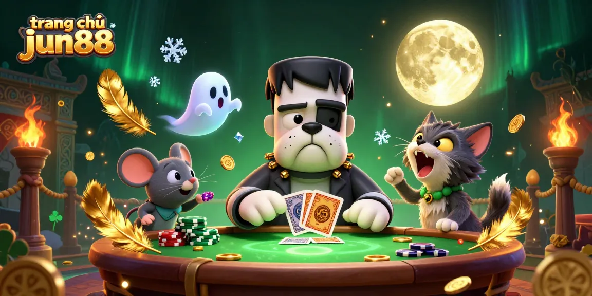 Experience thrilling gameplay at trang chủ jun88 with a spooky illustration featuring unique casino characters and dynamic elements.
