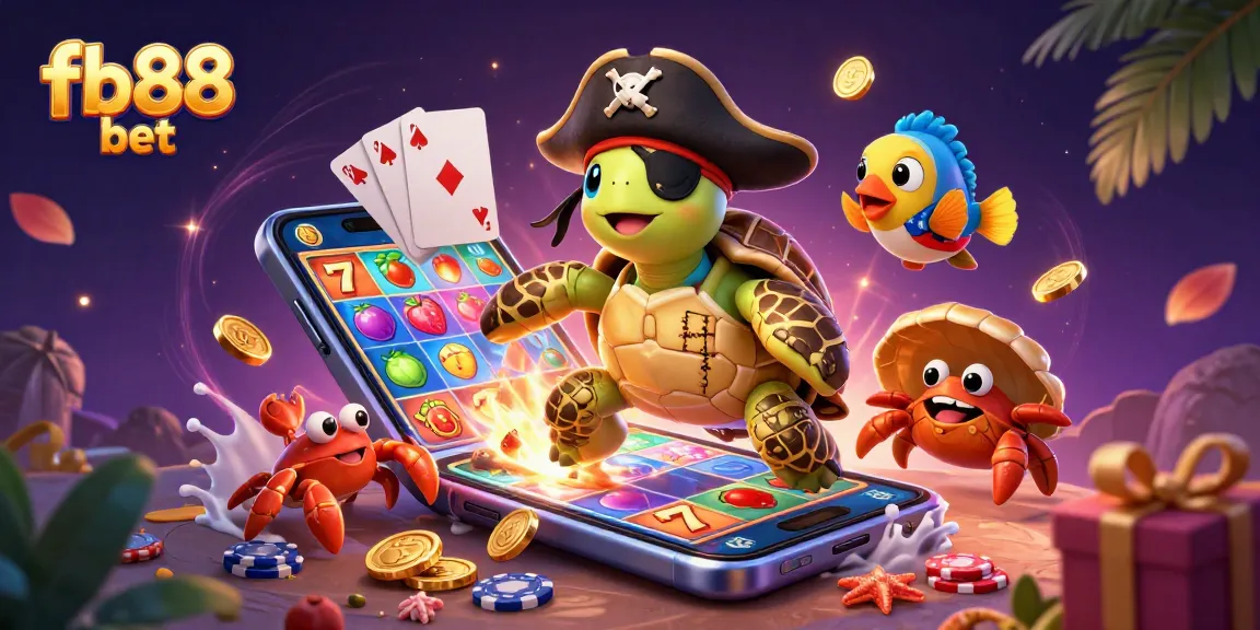 Engage in thrilling gameplay with fb88 bet, featuring a pirate turtle and vibrant casino elements.