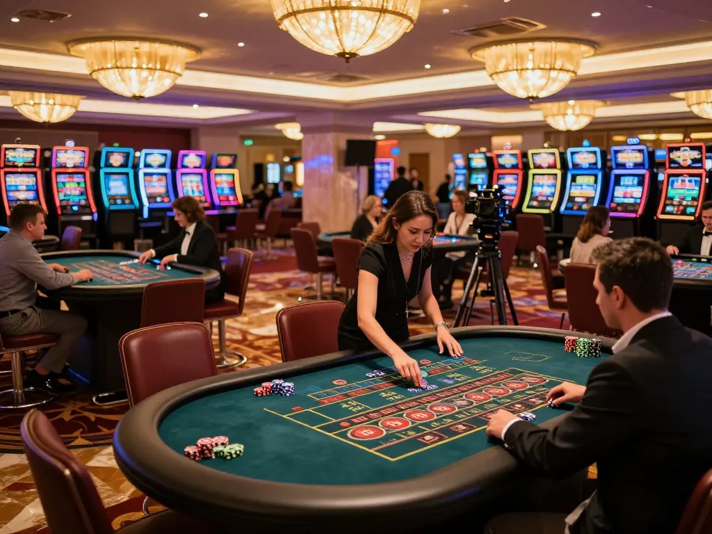 Engaging moment of strategic gameplay at 79 king roulette table, players excitedly placing bets in a vibrant casino atmosphere.