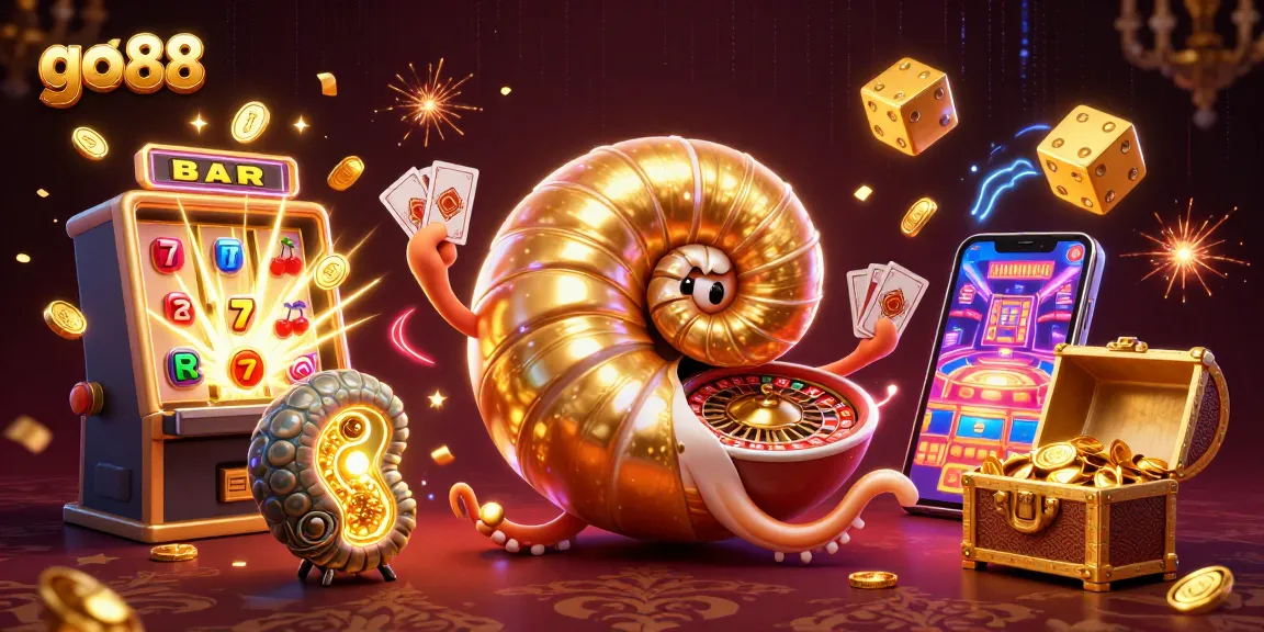 Experience thrilling action at go 88 with a vibrant 3D casino scene featuring jackpots and cards.
