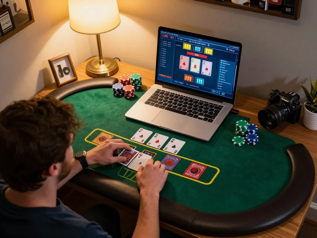 Engaging with rik vip live dealer blackjack on a laptop, inviting atmosphere.