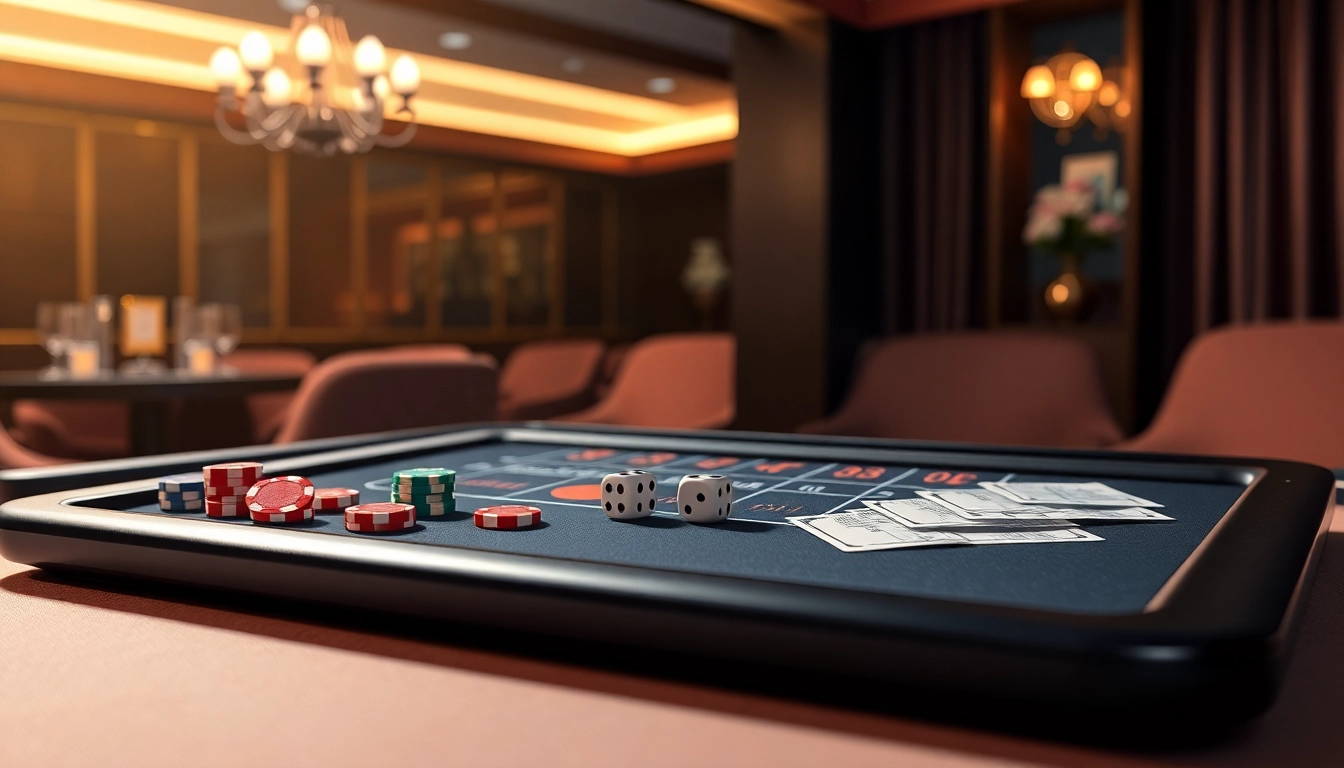 Xóc đĩa online ăn tiền thật game interface displaying colorful chips and dice in an elegant casino atmosphere.