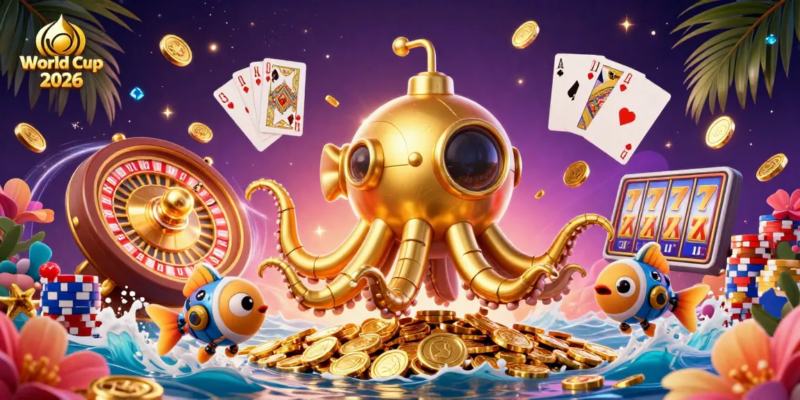 Experience World Cup 2026 with a golden kraken submarine amidst immersive casino elements and winning excitement.