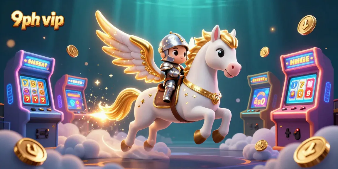 Engage in thrilling gameplay with 9ph vip as a celestial knight rides through a vibrant casino world.