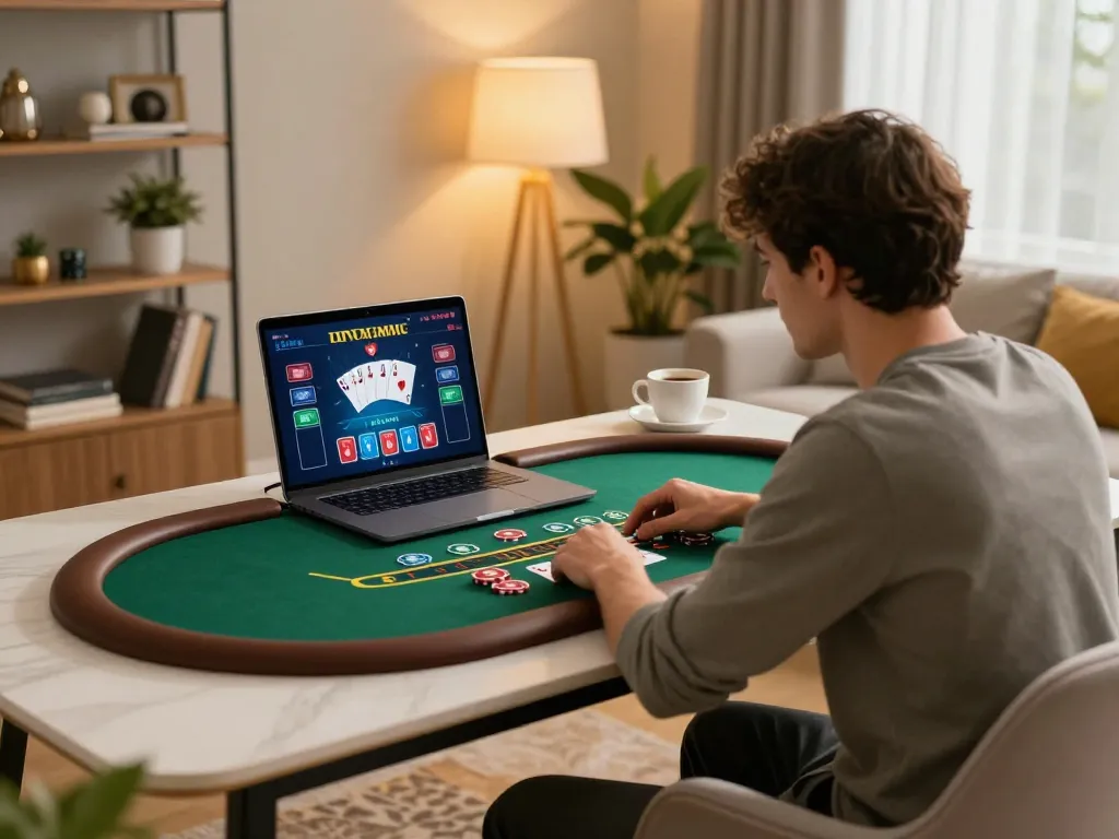 Player enjoying an interactive live dealer blackjack experience at home with va88, showcasing strategy and excitement.