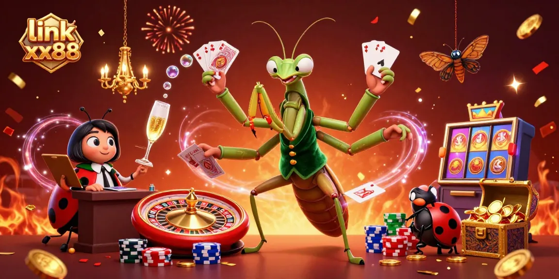 Engage in thrilling gameplay at link xx88 with a vibrant 3D casino illustration featuring dynamic characters and elements.
