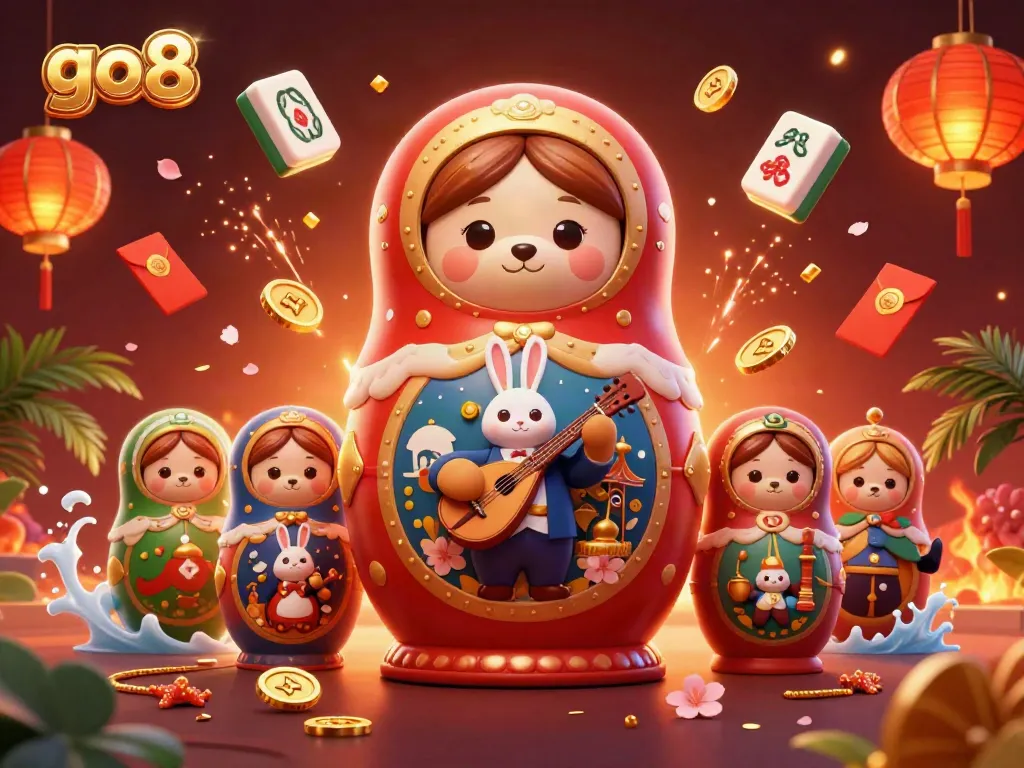 Engage in thrilling casino adventures with go8's unique gaming characters in this vibrant 3D illustration.