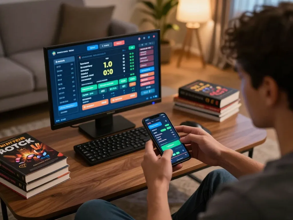 Engaging with F8BET sports betting app in a modern home setting