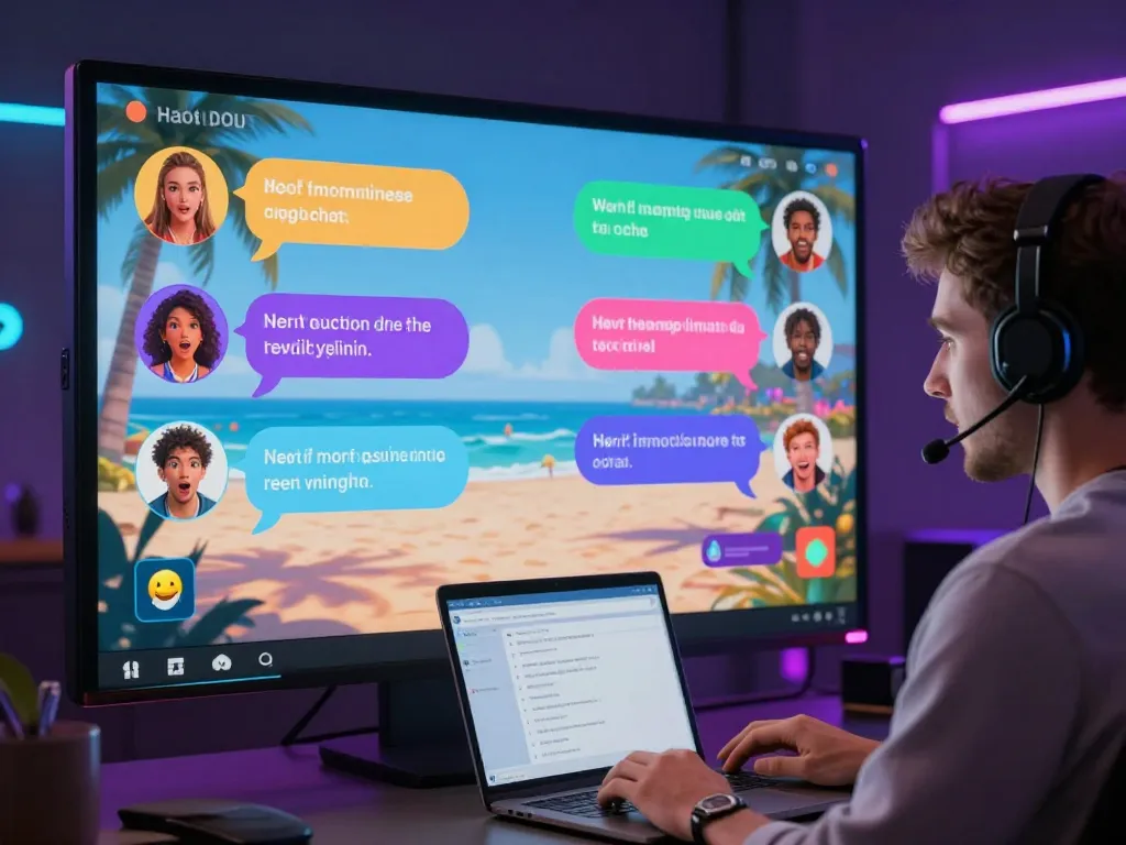 Engaging virtual chat room showcasing avatars in ai porn chat interactions with colorful dialogue bubbles.