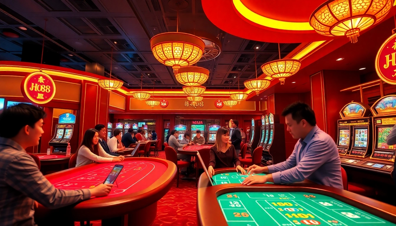 Exciting Ho88 online casino scene showcasing vibrant gaming tables with players engaged in action.