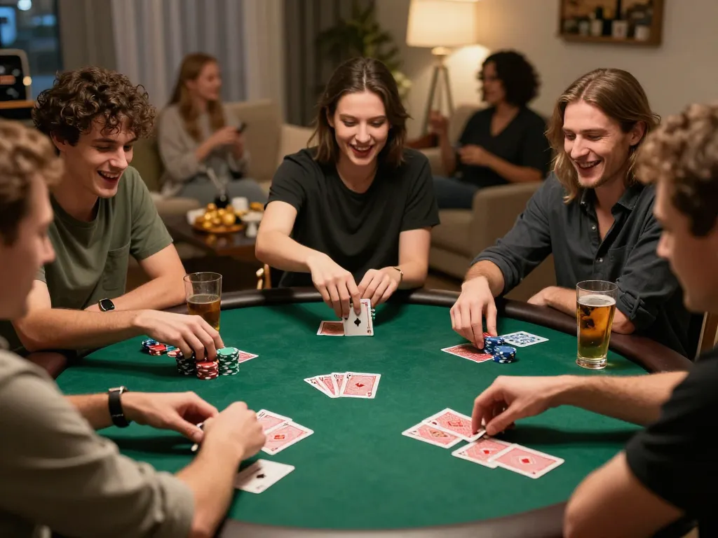 Friends play poker together while using gem88 for betting, dynamic scene with cards and excitement