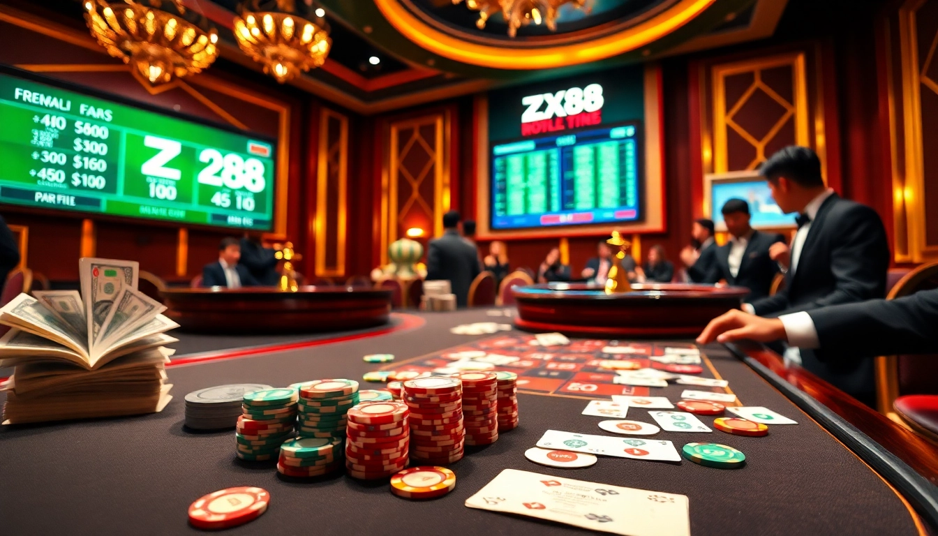Experience the excitement of ZX88 online gambling with vibrant casino visuals and engaging gameplay.