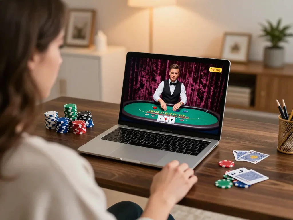 Kuwin-vn players engaging with live dealer blackjack from a cozy home setup.