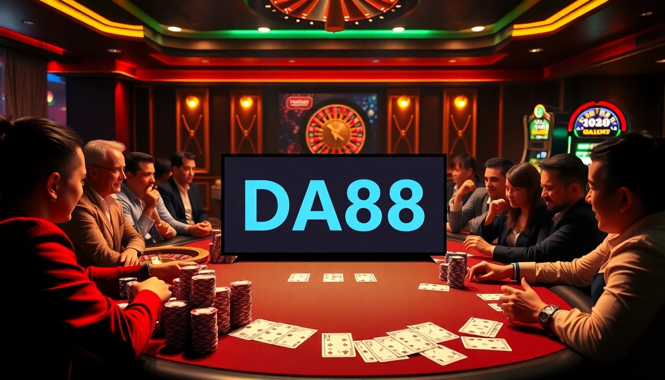 Players enjoying poker at a casino with DA88 chips and cards in action.