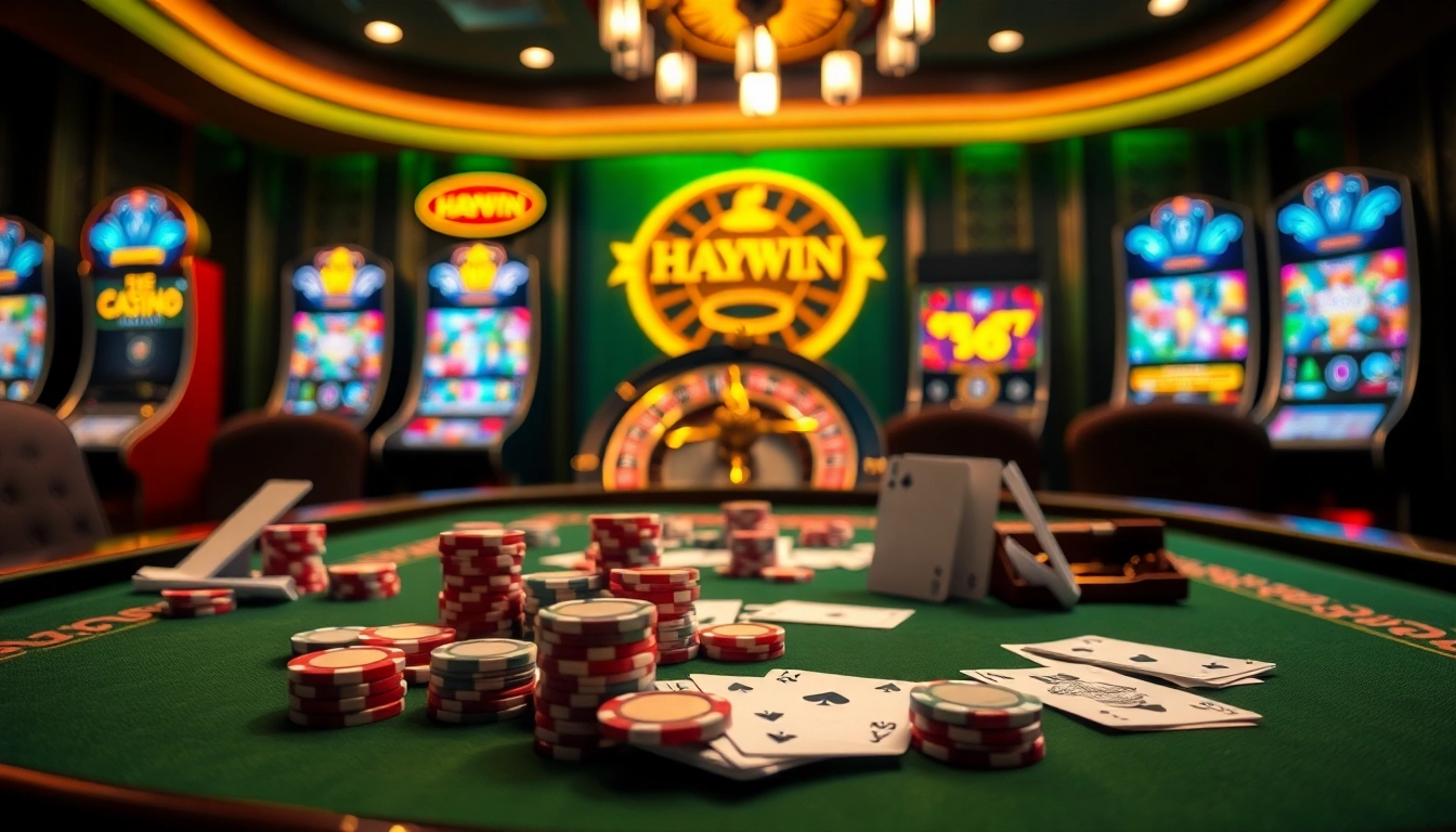 Players engaging in high-stakes poker at Haywin's luxurious online casino table.