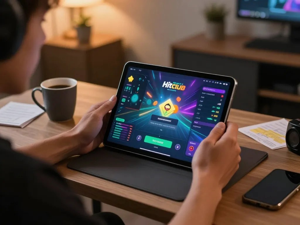 Experience the thrill of gameplay as you tải hitclub on your tablet in a cozy, modern setting.