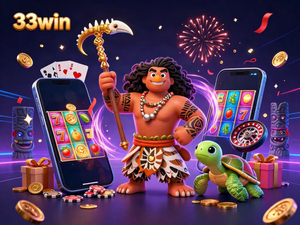 Spin colorful slots and win big with 33win in an immersive casino adventure scene!
