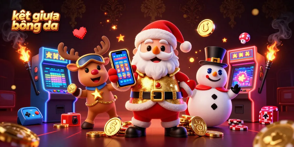 Experience kết quả bóng đá today with Santa in a vibrant casino scene of gaming excitement.