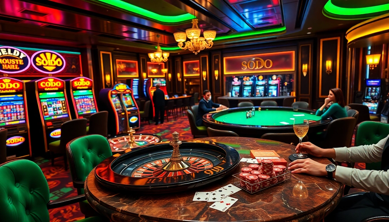 SODO casino scene featuring vibrant slot machines and thrilling poker table action.