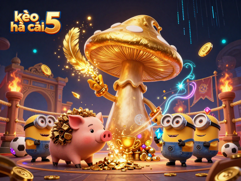 Bet on kèo nhà cái 5 as sports betting wizards conjure treasures in a 3D digital illustration