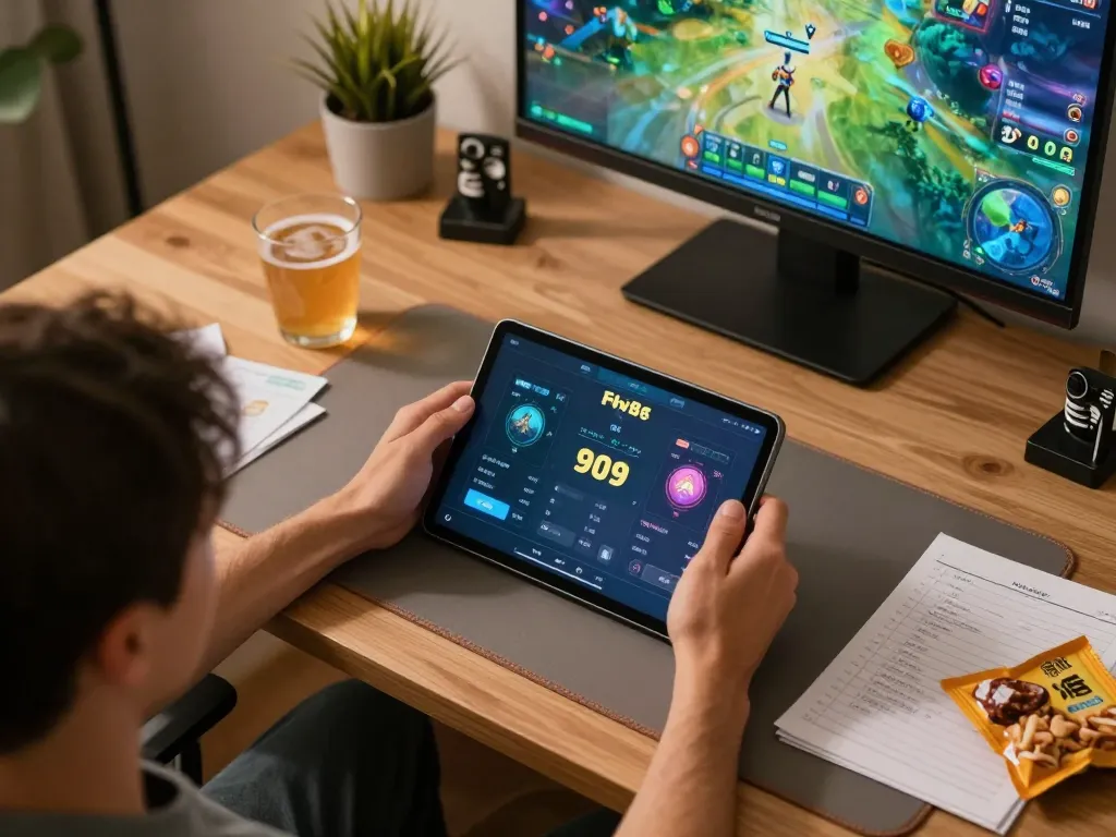 Player using the fly88 app for sports betting in a cozy home setup, emphasizing strategic gameplay.