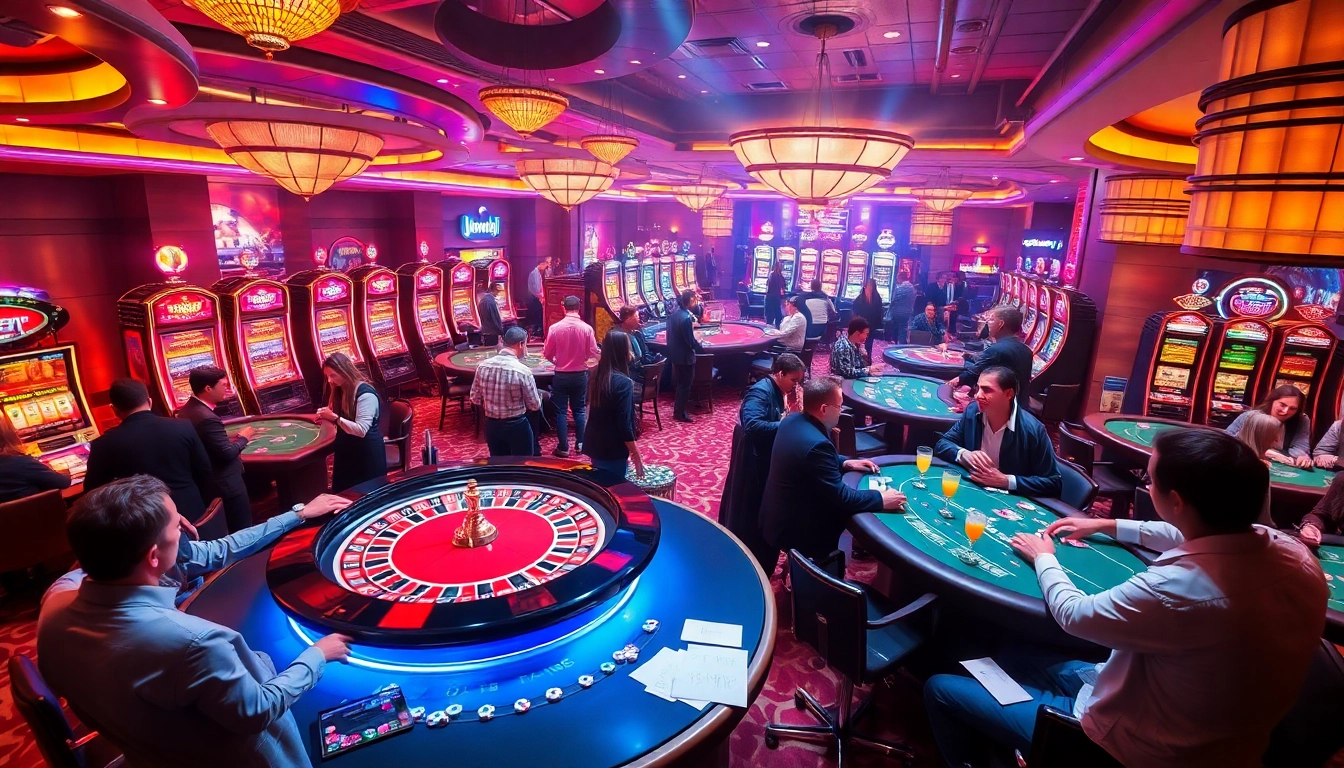 Excited players engaging with poker chips and roulette at the 789f casino scene.